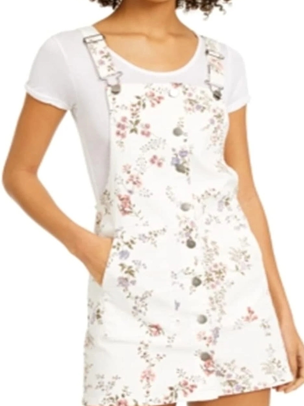 Tinseltown White Floral Button-Front Overall Dress